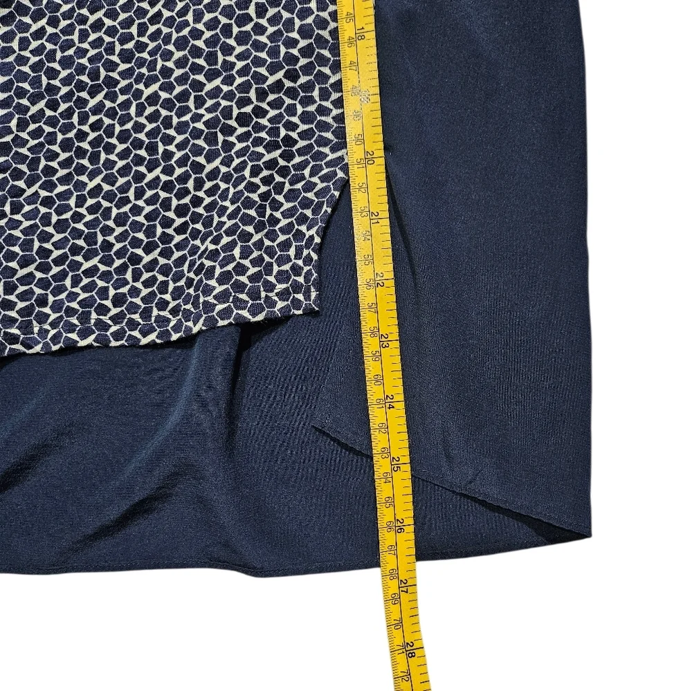 Tory Burch Tessera Navy Blue Linen Silk Short Sleeve Top Shirt Small